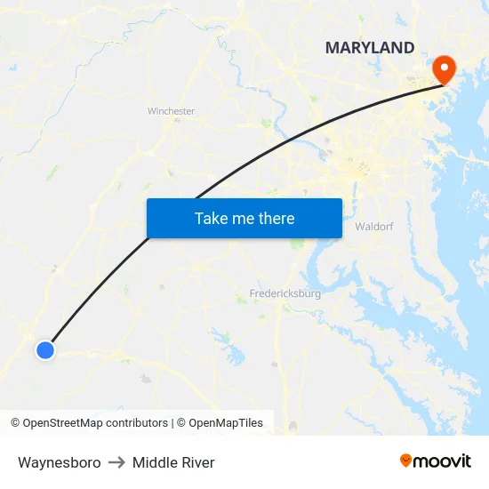 Waynesboro to Middle River map