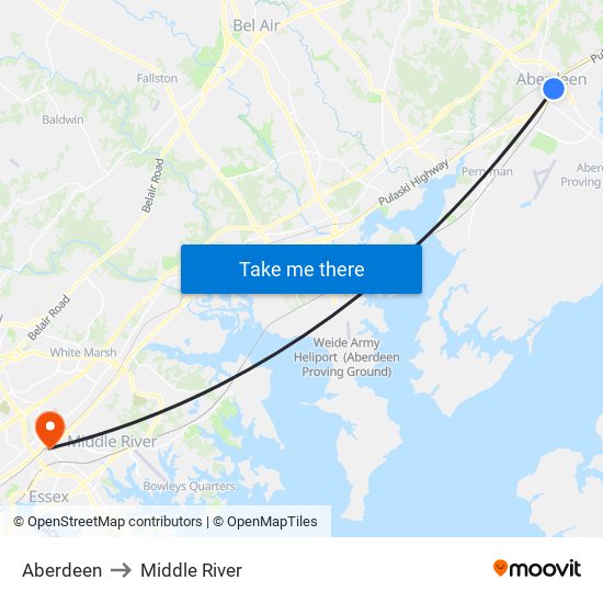 Aberdeen to Middle River map