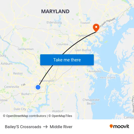 Bailey'S Crossroads to Middle River map