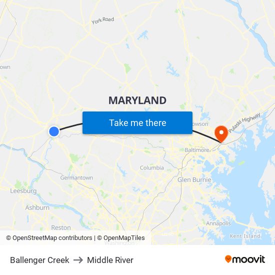 Ballenger Creek to Middle River map