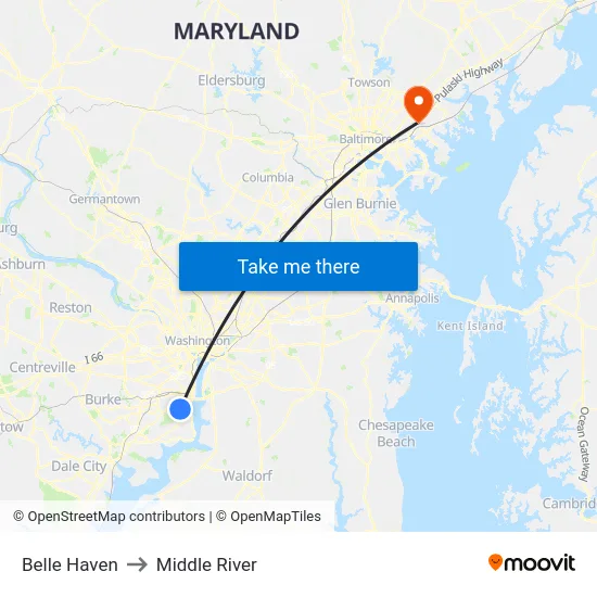Belle Haven to Middle River map