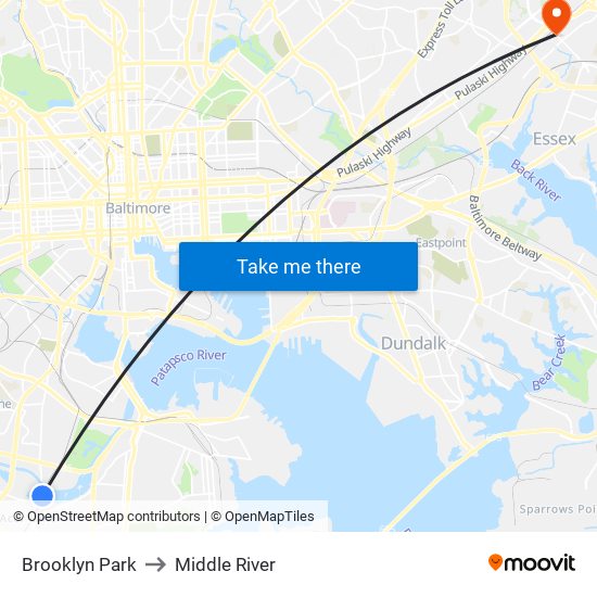 Brooklyn Park to Middle River map