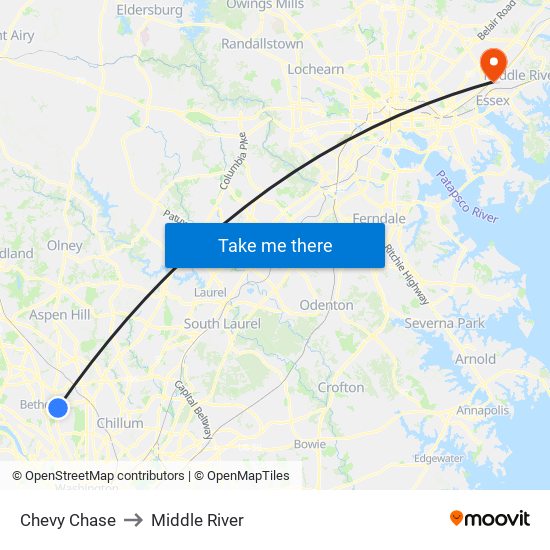 Chevy Chase to Middle River map
