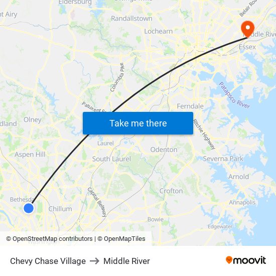 Chevy Chase Village to Middle River map