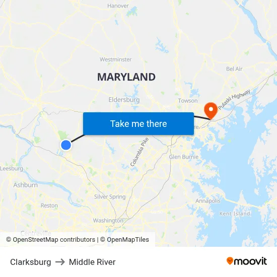 Clarksburg to Middle River map