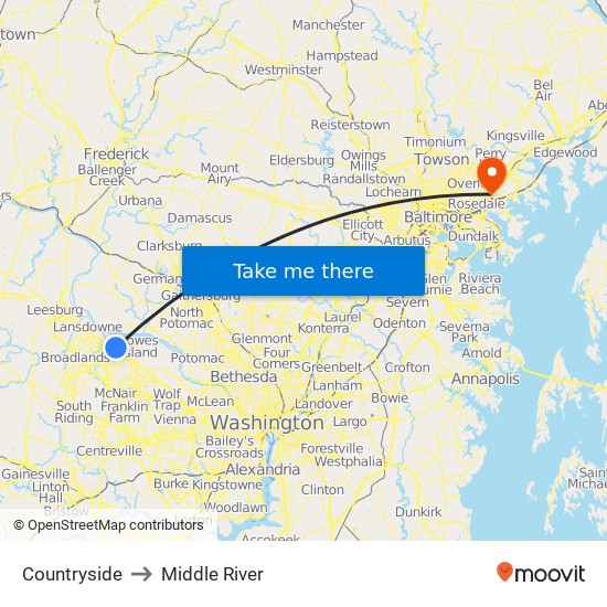 Countryside to Middle River map