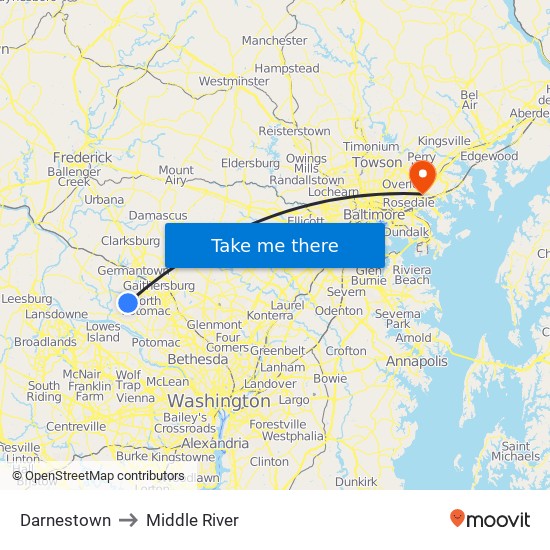 Darnestown to Middle River map