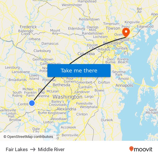 Fair Lakes to Middle River map