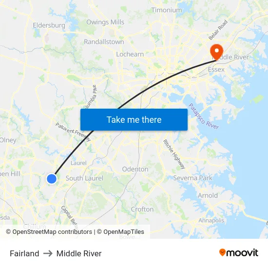 Fairland to Middle River map