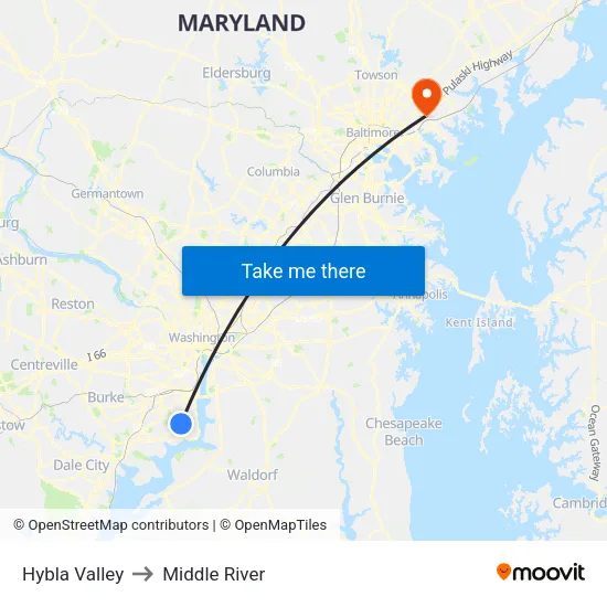 Hybla Valley to Middle River map