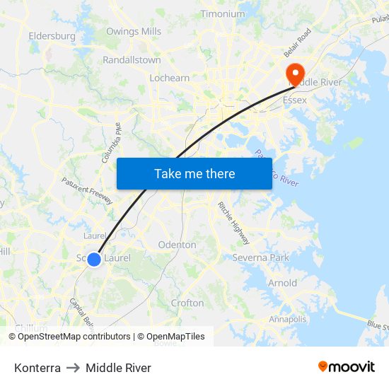 Konterra to Middle River map