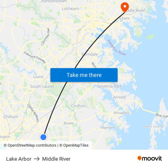 Lake Arbor to Middle River map