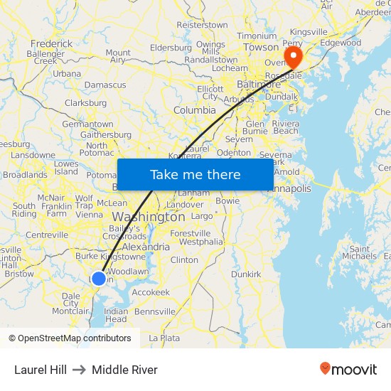 Laurel Hill to Middle River map