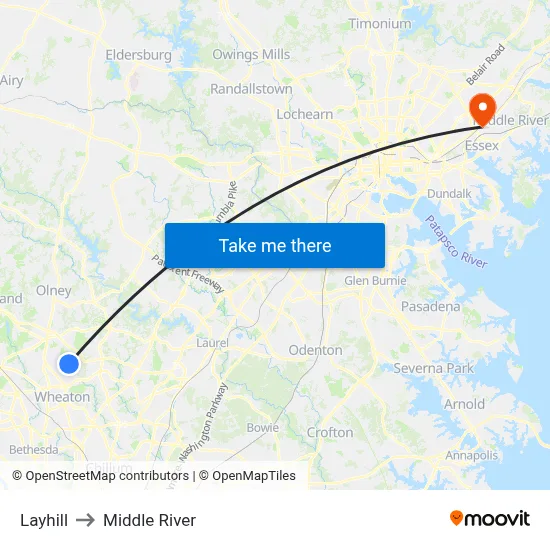 Layhill to Middle River map