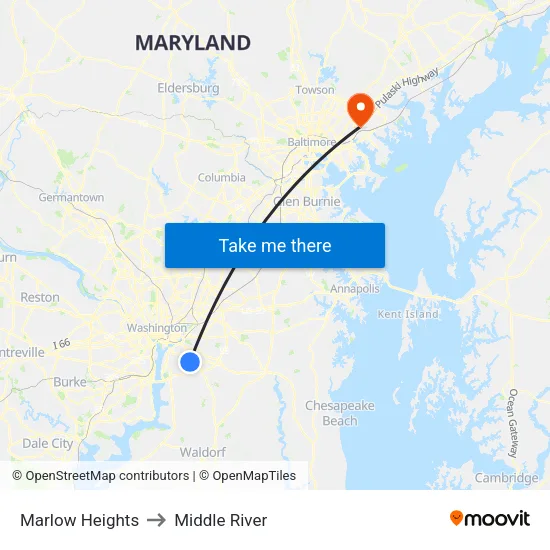 Marlow Heights to Middle River map