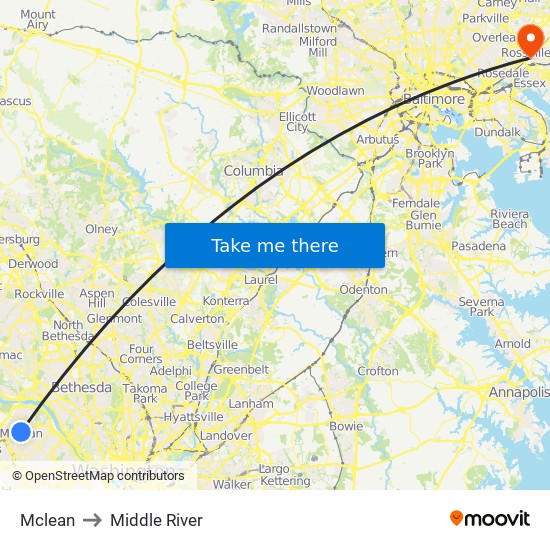 Mclean to Middle River map