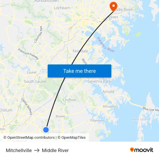 Mitchellville to Middle River map