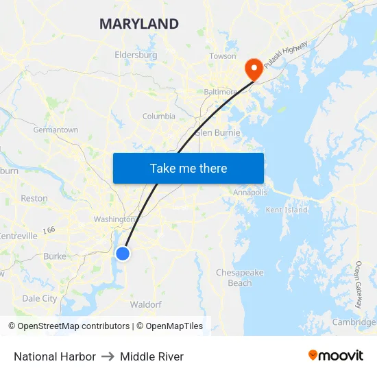 National Harbor to Middle River map