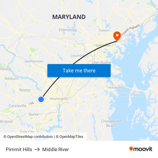 Pimmit Hills to Middle River map