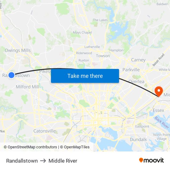 Randallstown to Middle River map