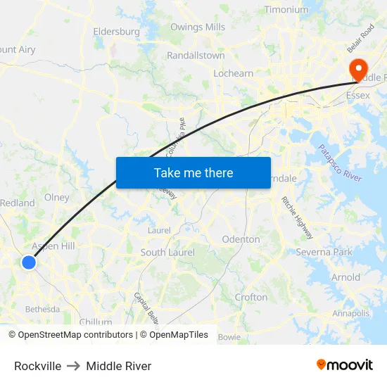 Rockville to Middle River map