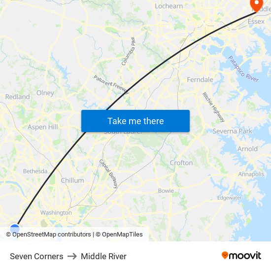 Seven Corners to Middle River map