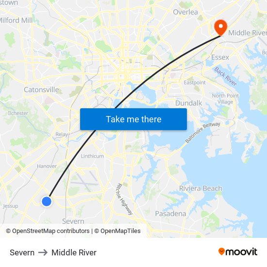 Severn to Middle River map