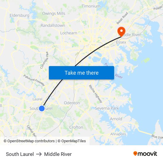 South Laurel to Middle River map