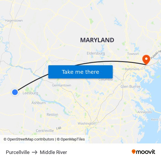 Purcellville to Middle River map