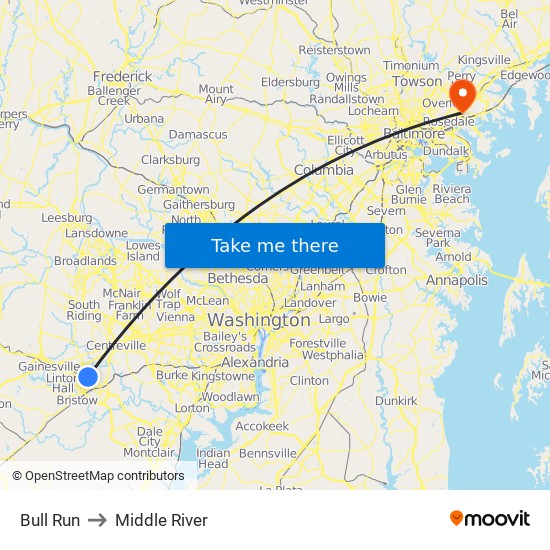 Bull Run to Middle River map