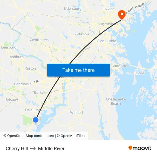 Cherry Hill to Middle River map