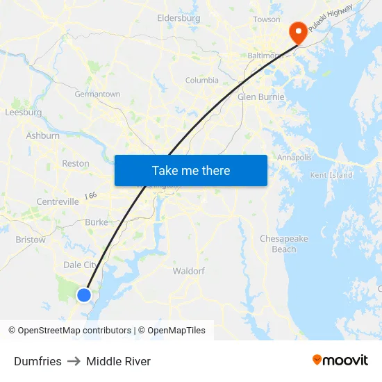 Dumfries to Middle River map