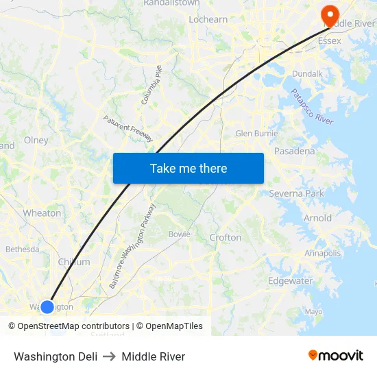 Washington Deli to Middle River map