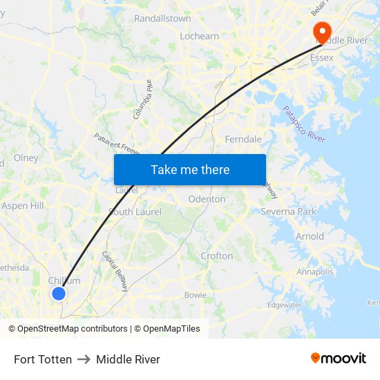 Fort Totten to Middle River map