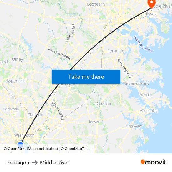 Pentagon to Middle River map