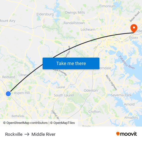 Rockville to Middle River map