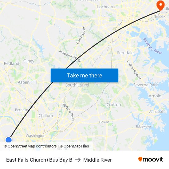 East Falls Church+Bay B to Middle River map