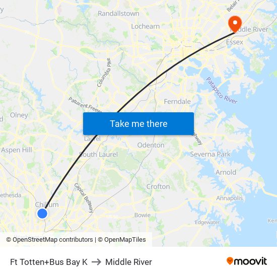 Fort Totten+Bay K to Middle River map