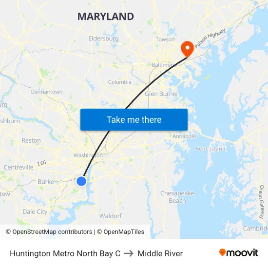 Huntington Metro North Bay C to Middle River map