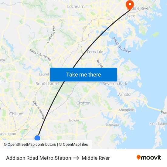 Addison Road Metro Station to Middle River map