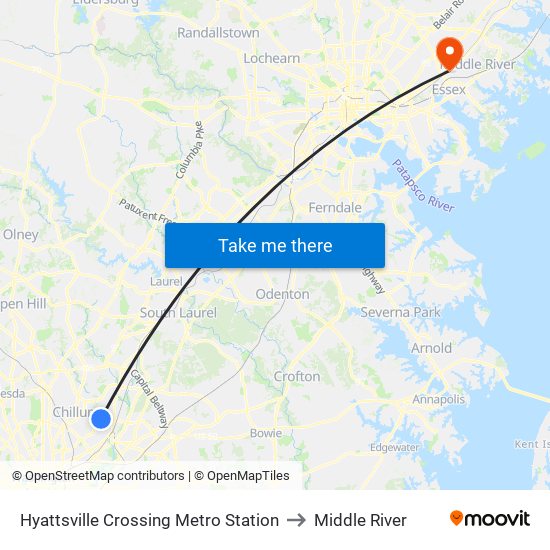 Hyattsville Crossing Metro Station to Middle River map