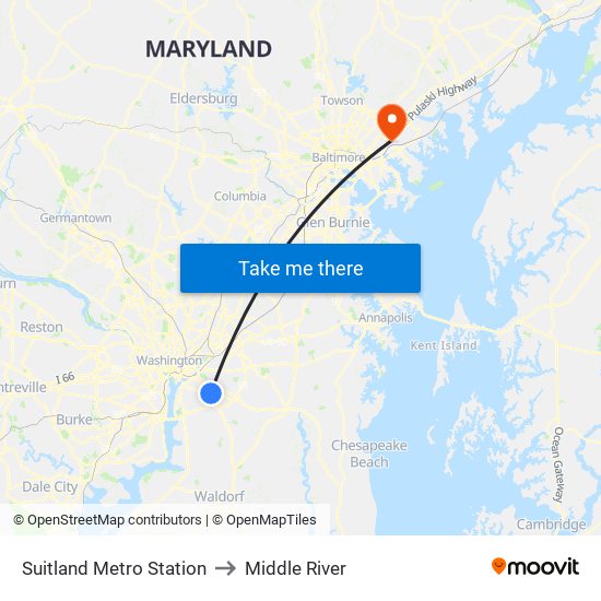 Suitland Metro Station to Middle River map