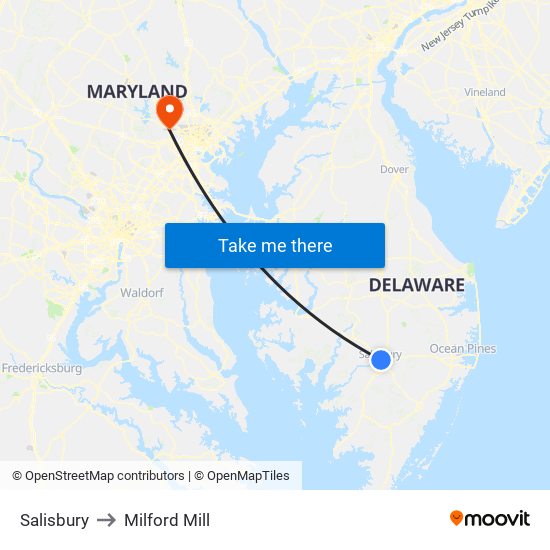 Salisbury to Milford Mill map