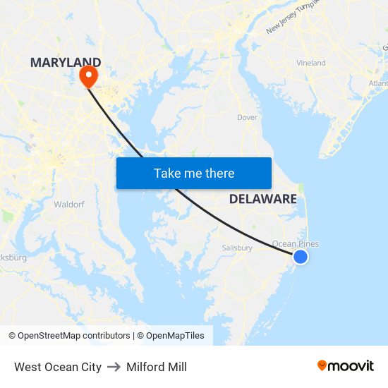 West Ocean City to Milford Mill map