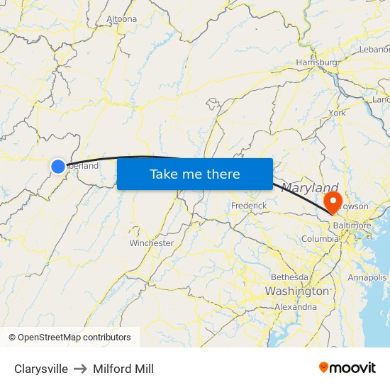 Clarysville to Milford Mill map