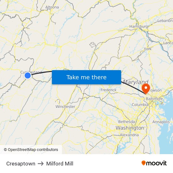 Cresaptown to Milford Mill map