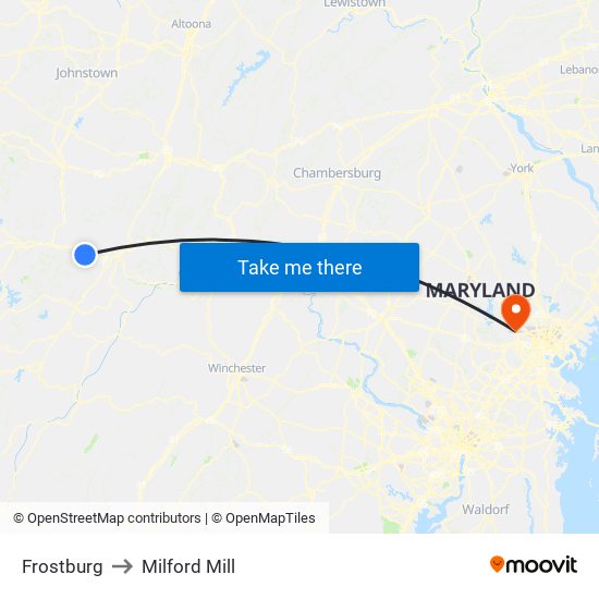 Frostburg to Milford Mill map