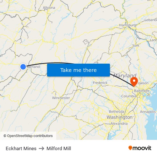 Eckhart Mines to Milford Mill map