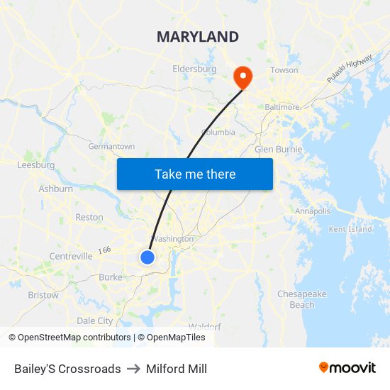 Bailey'S Crossroads to Milford Mill map