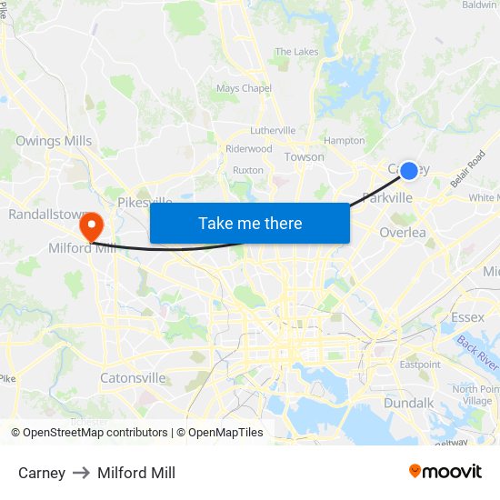 Carney to Milford Mill map